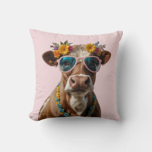 Cheerful Cow With Sunglasses  Cushion