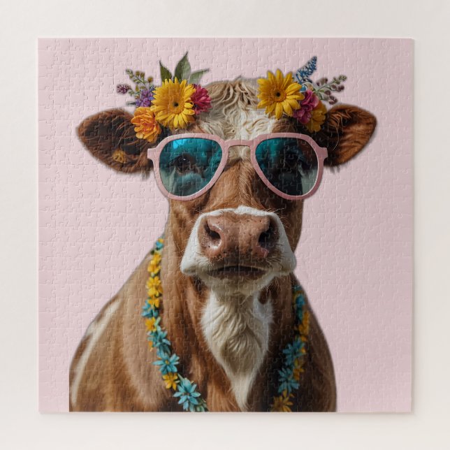 Cheerful Cow With Sunglasses  Jigsaw Puzzle (Vertical)
