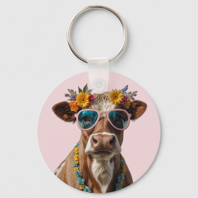 Cheerful Cow With Sunglasses  Key Ring (Front)