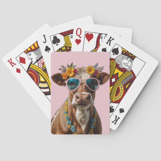Cheerful Cow With Sunglasses  Playing Cards (Back)