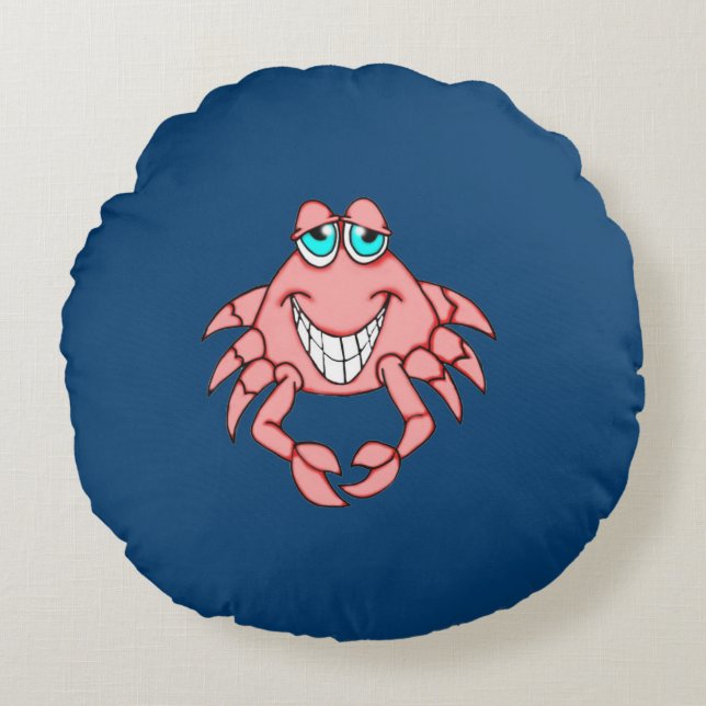 Cheerful Crab Round Throw Pillow (Front)