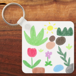 Cheerful Crayon Garden Floral Gift Key Ring
