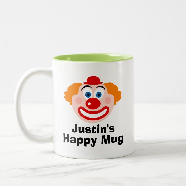 Cheerful custom kid's mug with happy clown face (Left)
