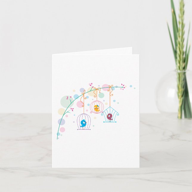 Cheerful Cute Birds In Cages Card (Creator Uploaded)