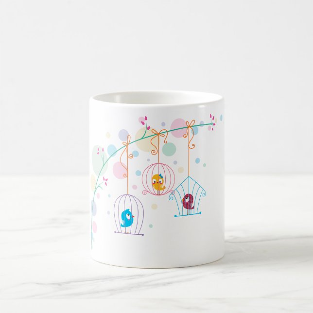 Cheerful Cute Birds In Cages Coffee Mug (Creator Uploaded)