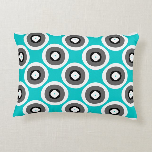 Cheerful Cute Greenish Blue Black White Decorative Cushion (Back)