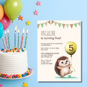 Cheerful Cute Hedgehog Balloon Birthday  Invitation