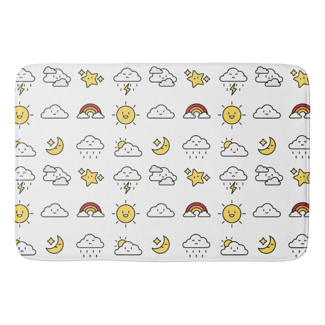 Cheerful Cute Weather Icon Pattern Bath Mat (Front)