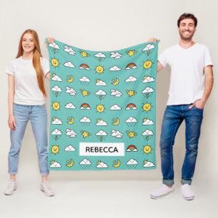 Cheerful Cute Weather Icon Pattern Personalised Fleece Blanket