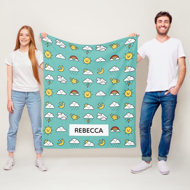 Cheerful Cute Weather Icon Pattern Personalised Fleece Blanket (In Situ)