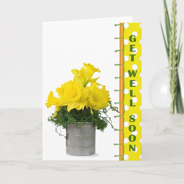 Cheerful Daffodil Bouquet Get Well Soon Card (Front)