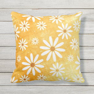 Cheerful daisies rustic orange gold outdoor cushion
