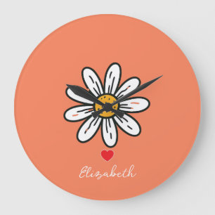 Cheerful Daisy Illustration – Playful Retro Large Clock