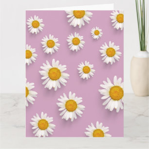 Cheerful Daisy Pattern on Pink Background Card