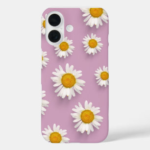 Cheerful Daisy Pattern on Pink Background iPhone 16 Case