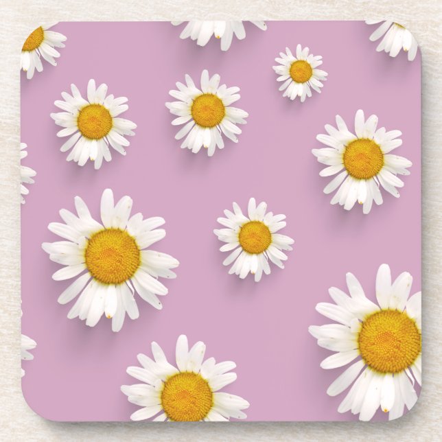 Cheerful Daisy Pattern on Pink Background Coaster (Front)