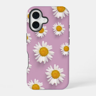 Cheerful Daisy Pattern on Pink Background iPhone 16 Case