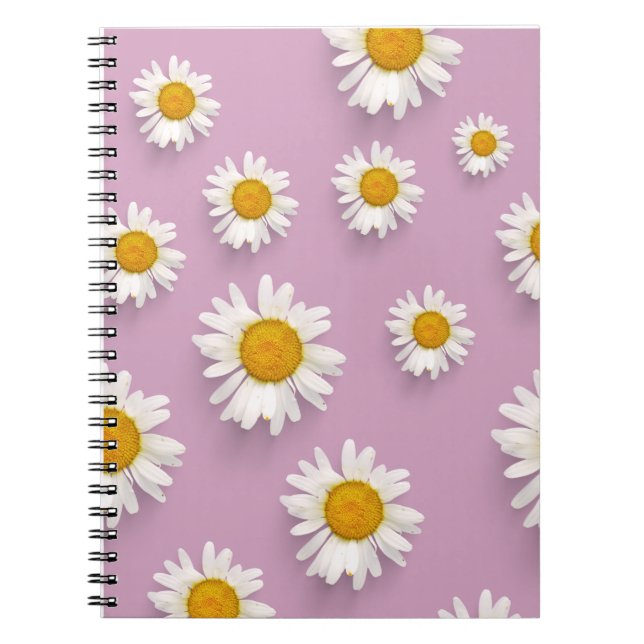 Cheerful Daisy Pattern on Pink Background Notebook (Front)