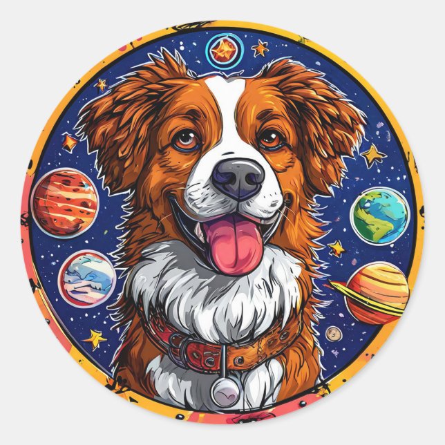 Cheerful dog classic round sticker (Front)