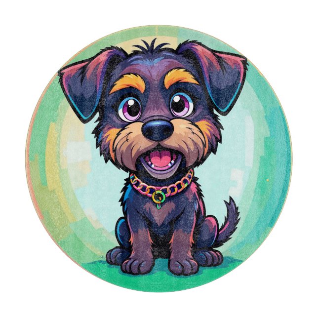 Cheerful Dog Colourful Cartoon Illustration Cutting Board (Front)