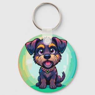 Cheerful Dog Colourful Cartoon Illustration Key Ring