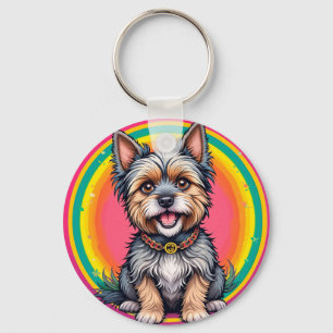 Cheerful Dog Colourful Cartoon Illustration Key Ring