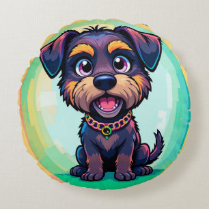 Cheerful Dog Colourful Cartoon Illustration Round Cushion