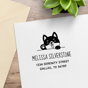 Cheerful Dog Peeking above Address 2 Rubber Stamp
