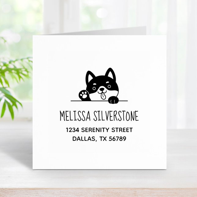Cheerful Dog Peeking above Address 2 Rubber Stamp (Creator Uploaded)