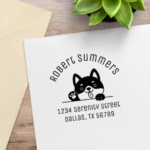 Cheerful Dog Peeking above Arch Address 4 Rubber Stamp