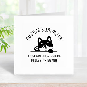 Cheerful Dog Peeking above Arch Address 4 Rubber Stamp