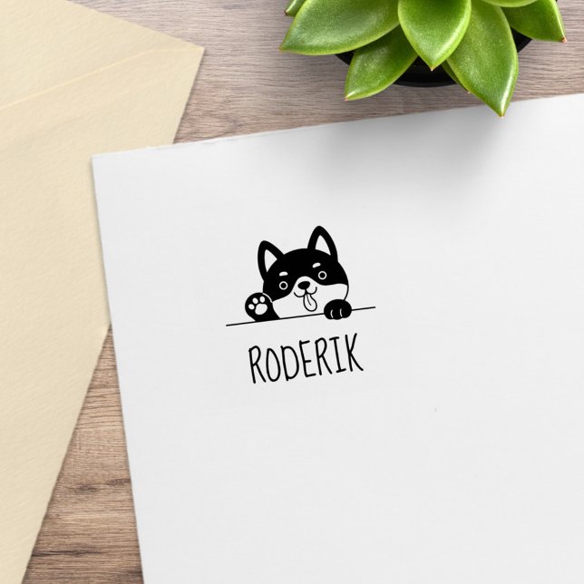 Cheerful Dog Peeking Husky Custom Name 2 Rubber Stamp (Creator Uploaded)