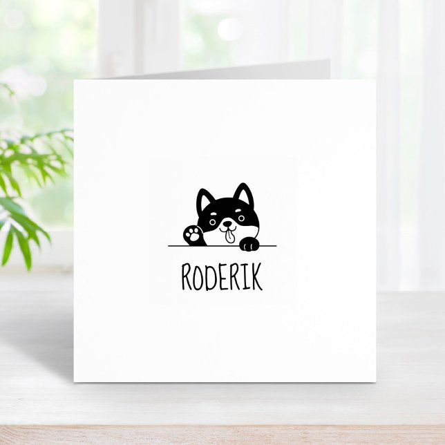 Cheerful Dog Peeking Husky Custom Name 2 Rubber Stamp (Creator Uploaded)