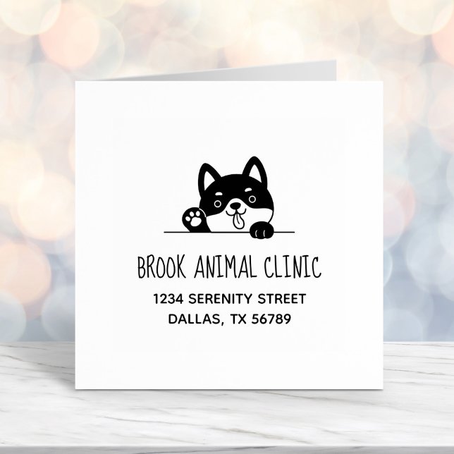 Cheerful Dog Veterinarian Animal Clinic Address 2 Self-inking Stamp (Creator Uploaded)