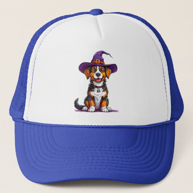 Cheerful Dog Wearing a Witch Hat (Front)