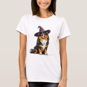 Cheerful Dog Wearing a Witch Hat T-Shirt