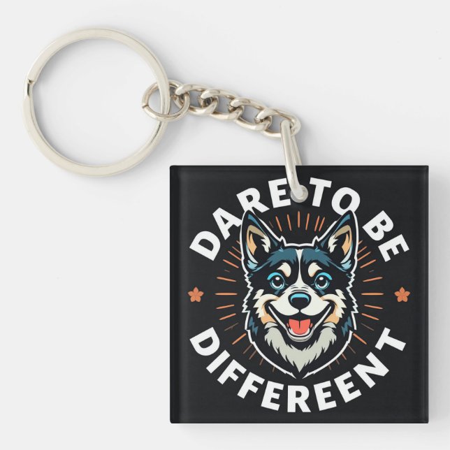 Cheerful Dog With Motivational Text Key Ring (Front)