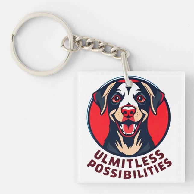 Cheerful Dog with Uplifting Inspirational Text Key Ring (Front)