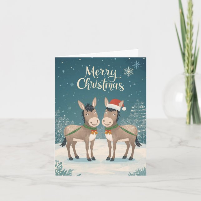 Cheerful Donkeys Christmas Card (Front)