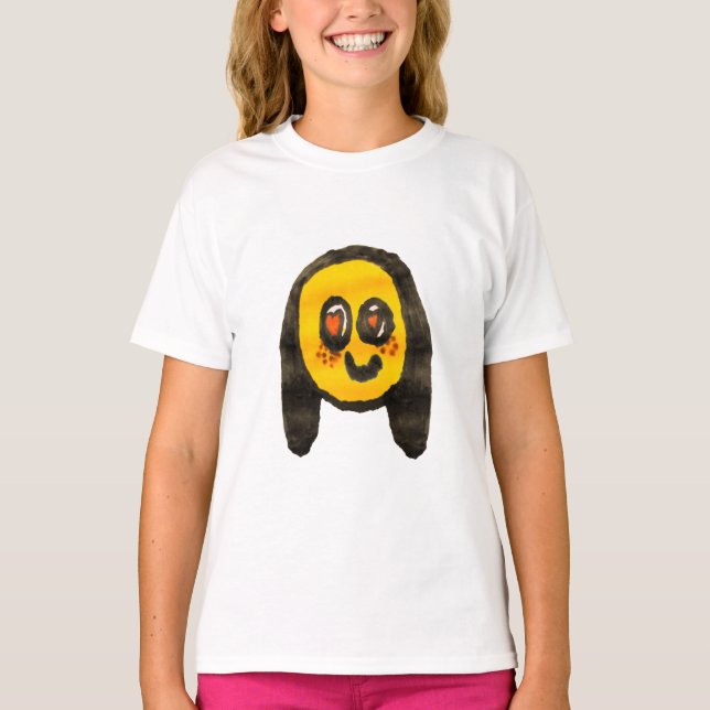 Cheerful Doodles Emoji Girl Drawing T-Shirt (Front)