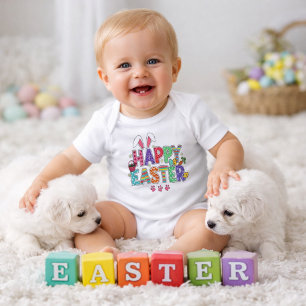 Cheerful Easter Artwork with Bunny Ears Baby Bodysuit