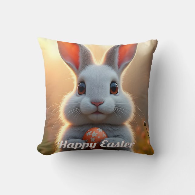 Cheerful Easter Bunny in the Magic of Spring Cushion (Front)
