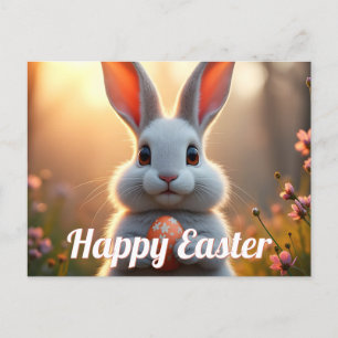 Cheerful Easter Bunny in the Magic of Spring Holiday Postcard