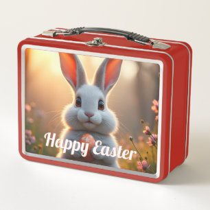 Cheerful Easter Bunny in the Magic of Spring Metal Lunch Box