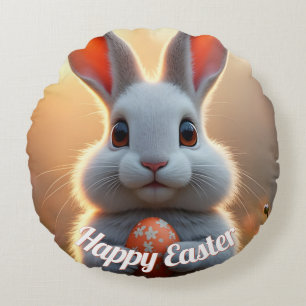 Cheerful Easter Bunny in the Magic of Spring Round Cushion