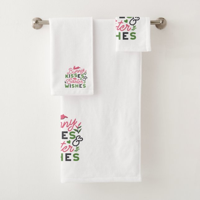 Cheerful Easter Typography - Bunny Kisses Bath Towel Set (Insitu)