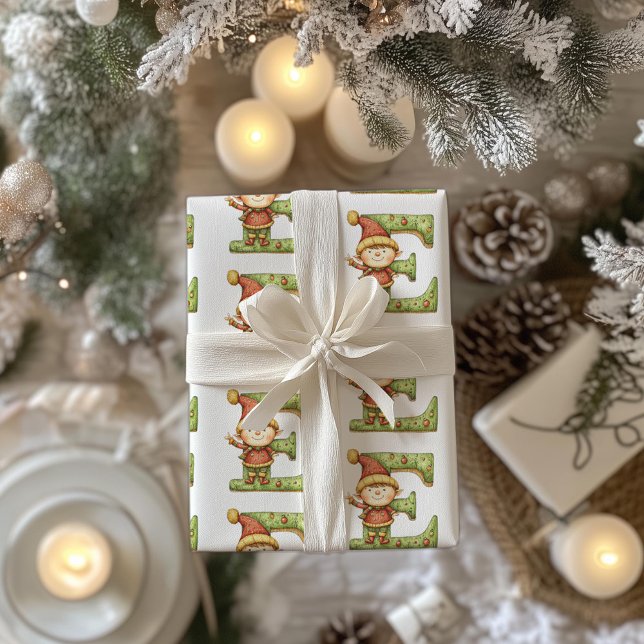 Cheerful Elf Letter E Christmas Wrapping Paper (Creator Uploaded)