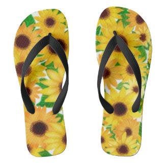 Cheerful European Sunflowers Flip Flops