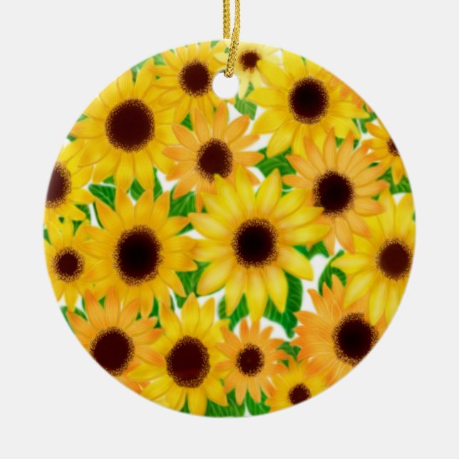 Cheerful European Sunflowers Ornament (Front)