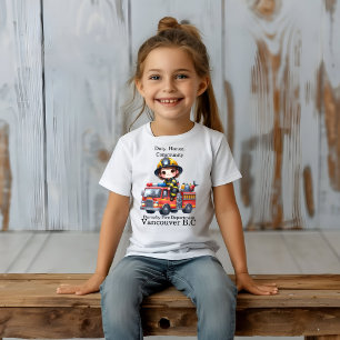 Cheerful firefighter riding a vibrant fire truck T-Shirt